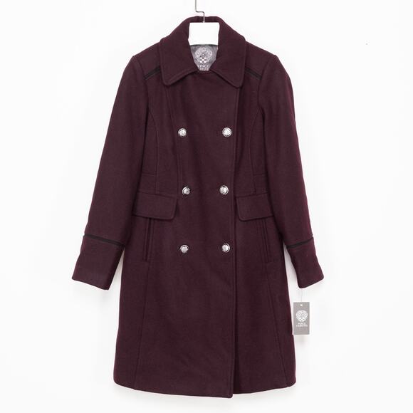 Vince Camuto Women Double-Breasted Long Wool Coat Port Size S - Picture 4 of 9